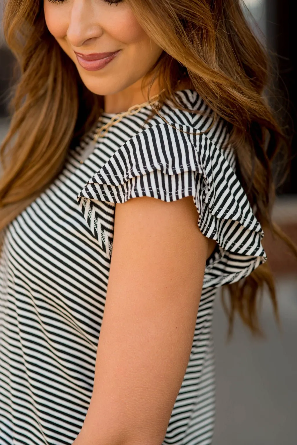 Striped Double Flutter Sleeve Tee