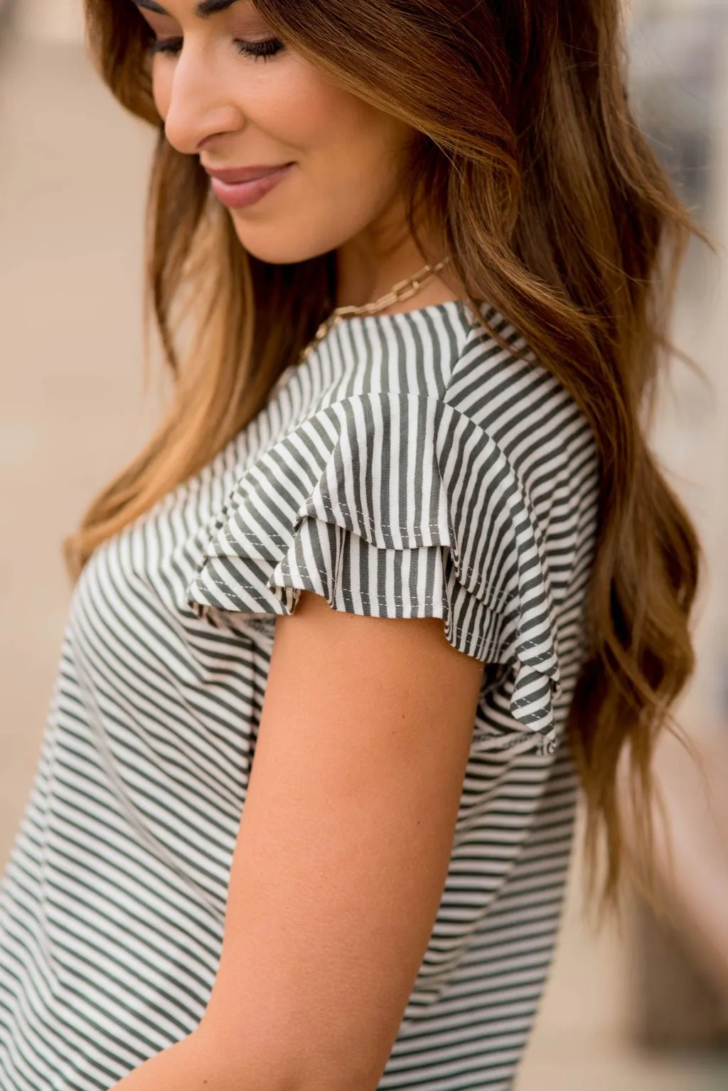 Striped Double Flutter Sleeve Tee