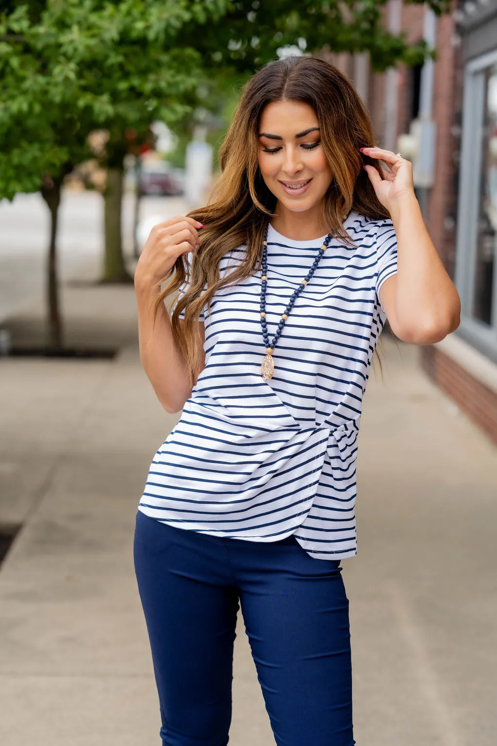 Striped Twist Side Tee