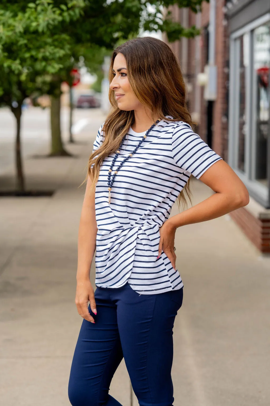 Striped Twist Side Tee