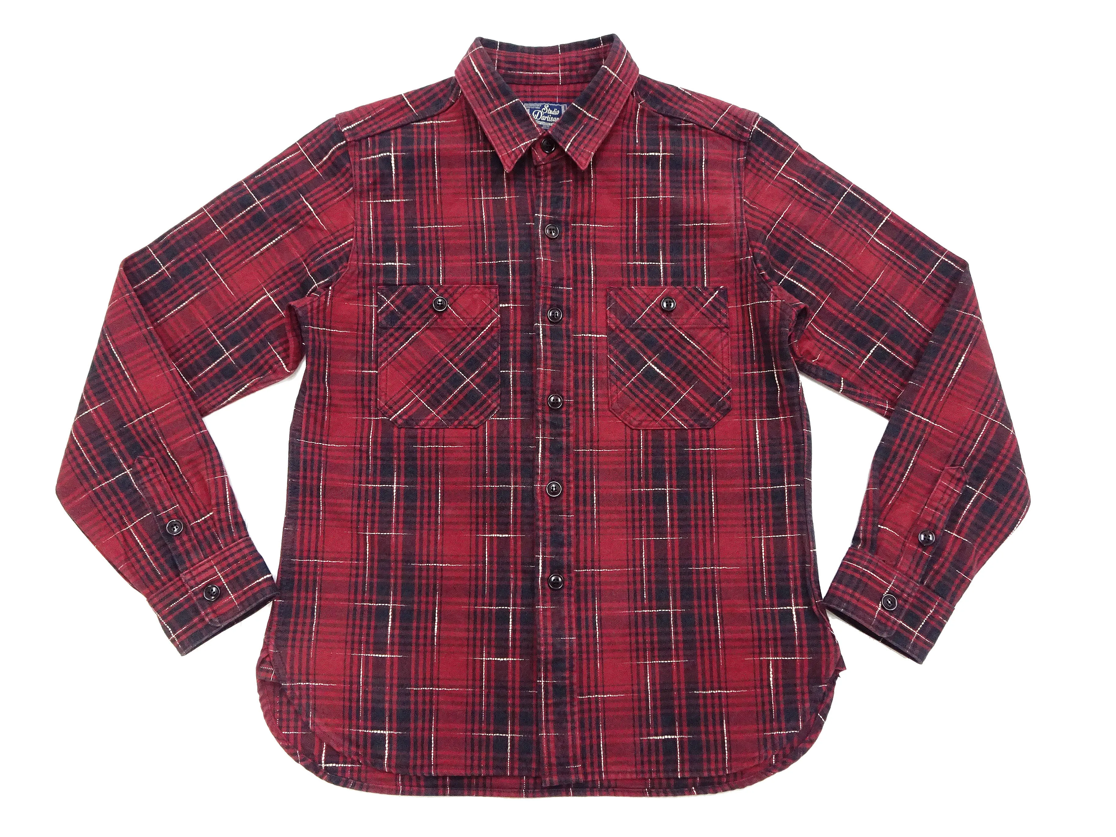 Studio D'artisan Kasuri Plaid Shirt Men's Heavyweight Long Sleeve Button Up Work Shirt 5698 Red