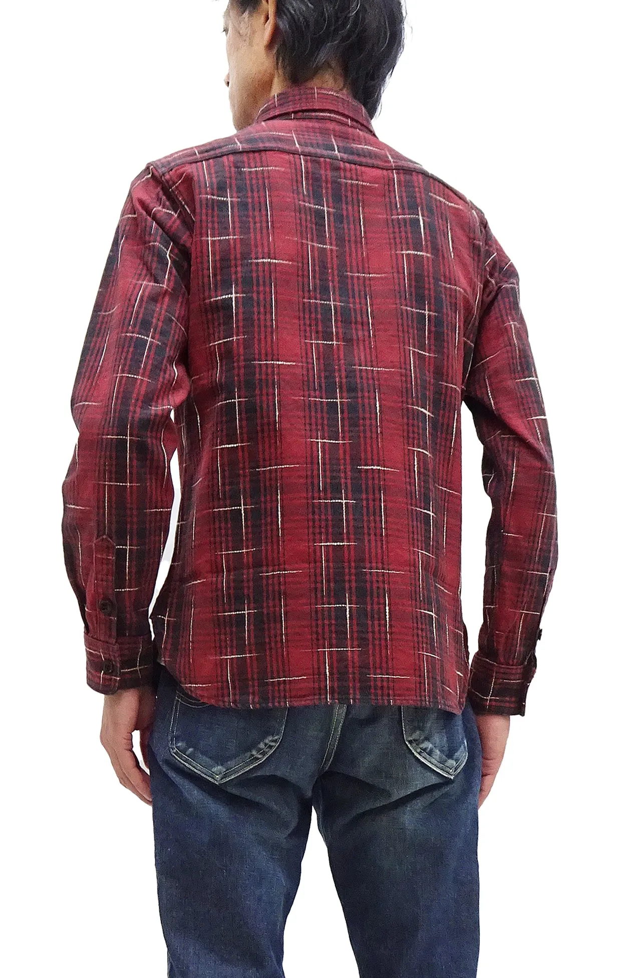 Studio D'artisan Kasuri Plaid Shirt Men's Heavyweight Long Sleeve Button Up Work Shirt 5698 Red