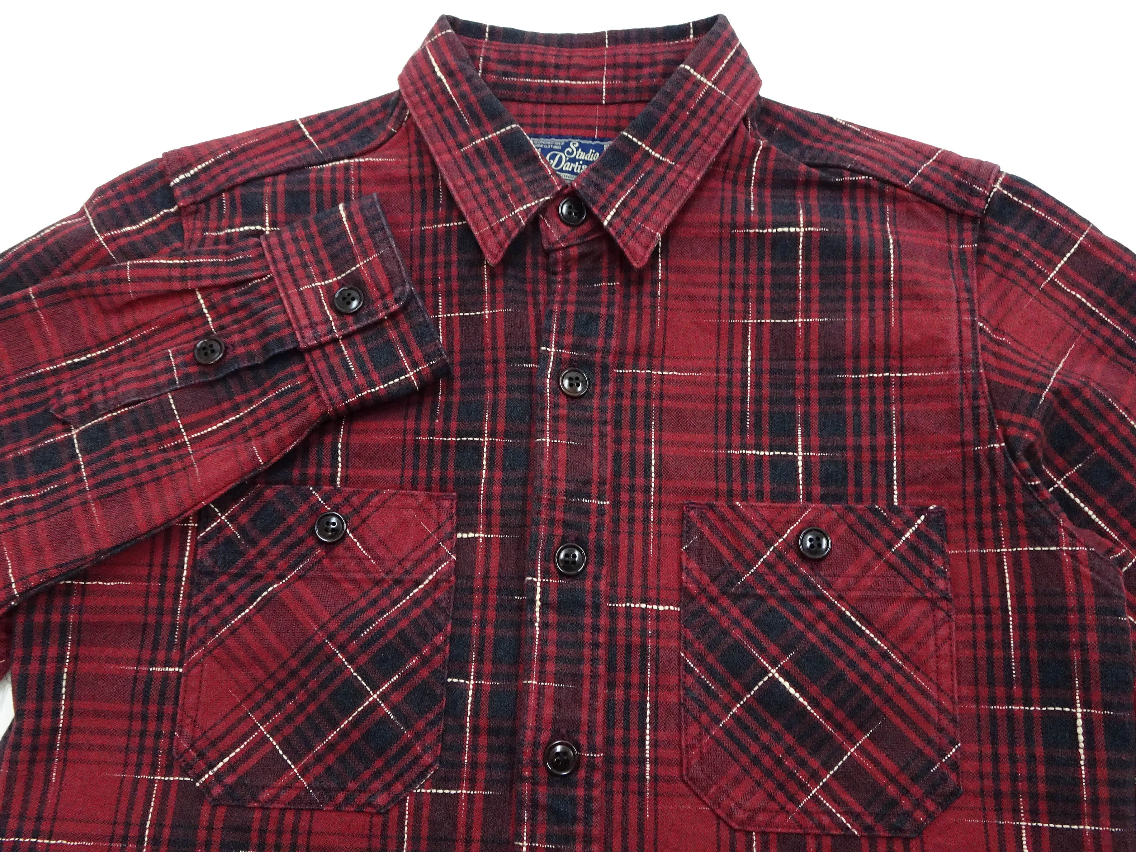 Studio D'artisan Kasuri Plaid Shirt Men's Heavyweight Long Sleeve Button Up Work Shirt 5698 Red