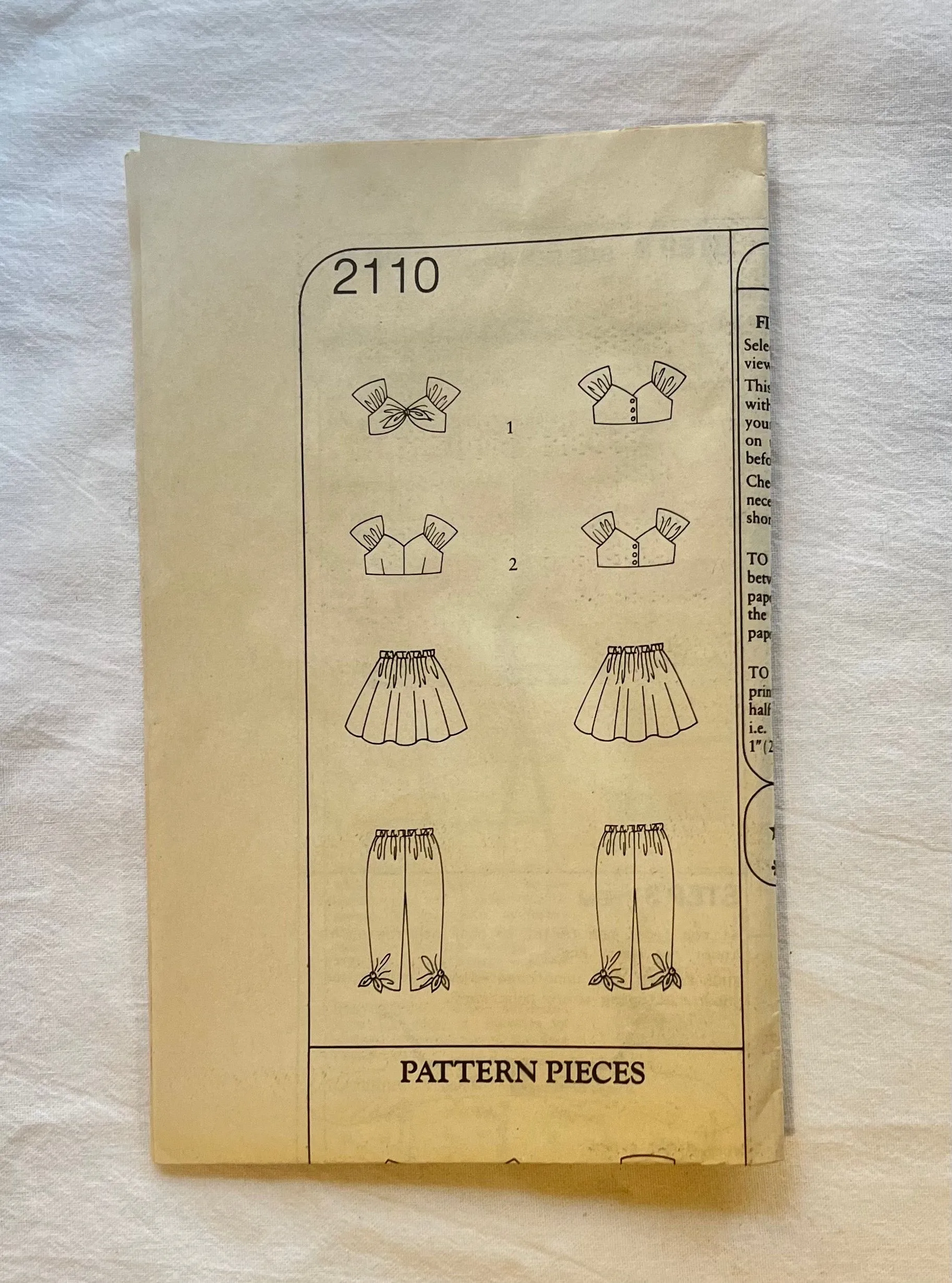 Style 2110 Pattern PARTIALLY CUT Childrens' Separates Cropped Top, Skirt, & Trousers M/L - 27