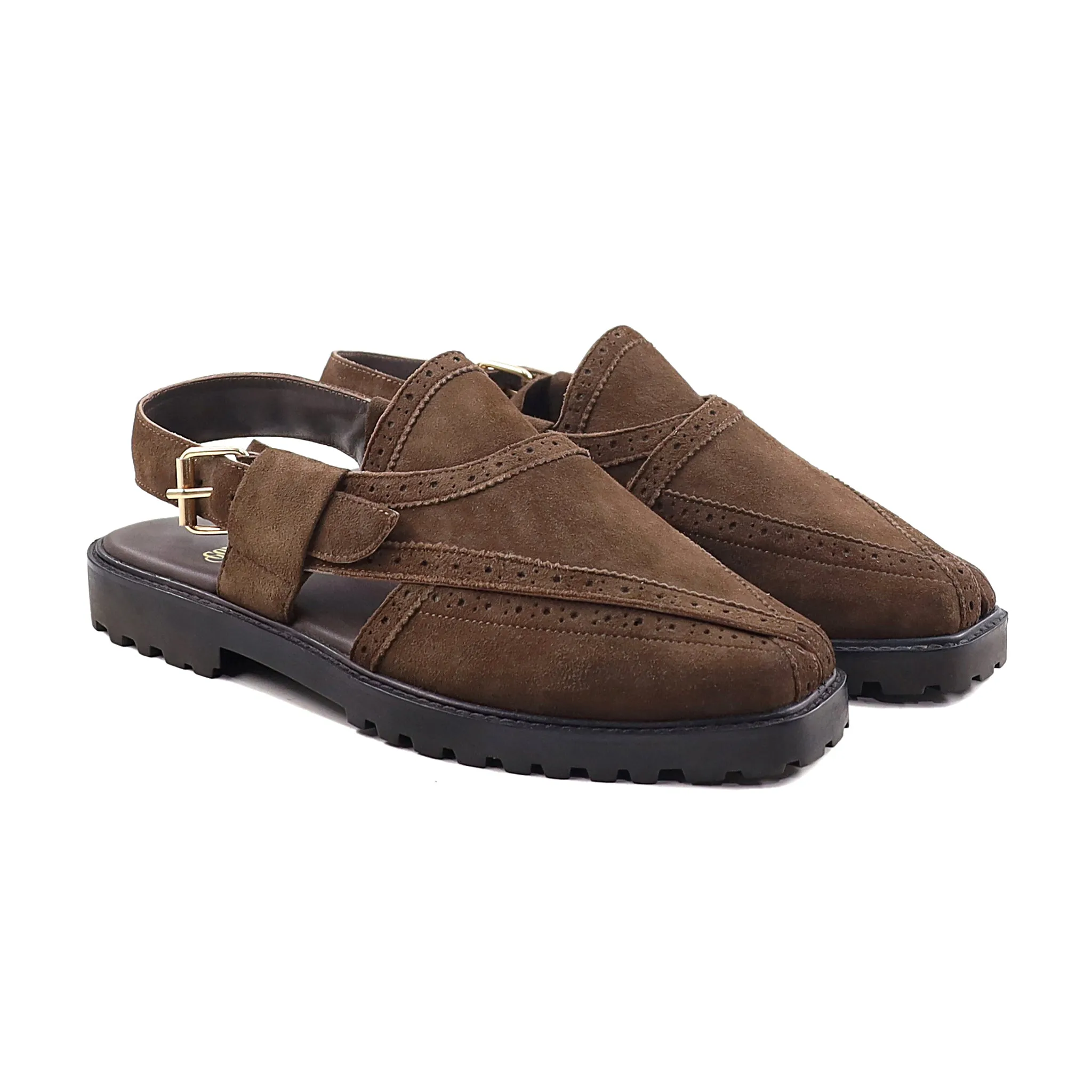 Swayn - Men's Brown Kid Suede Sandal