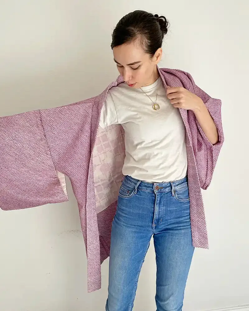 Sweat Lavender Shibori Haori Kimono Jacket