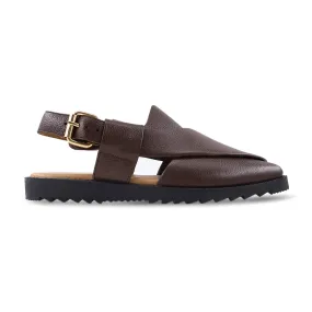 Takara - Men's Dark Brown Pebble Grain Leather Sandal