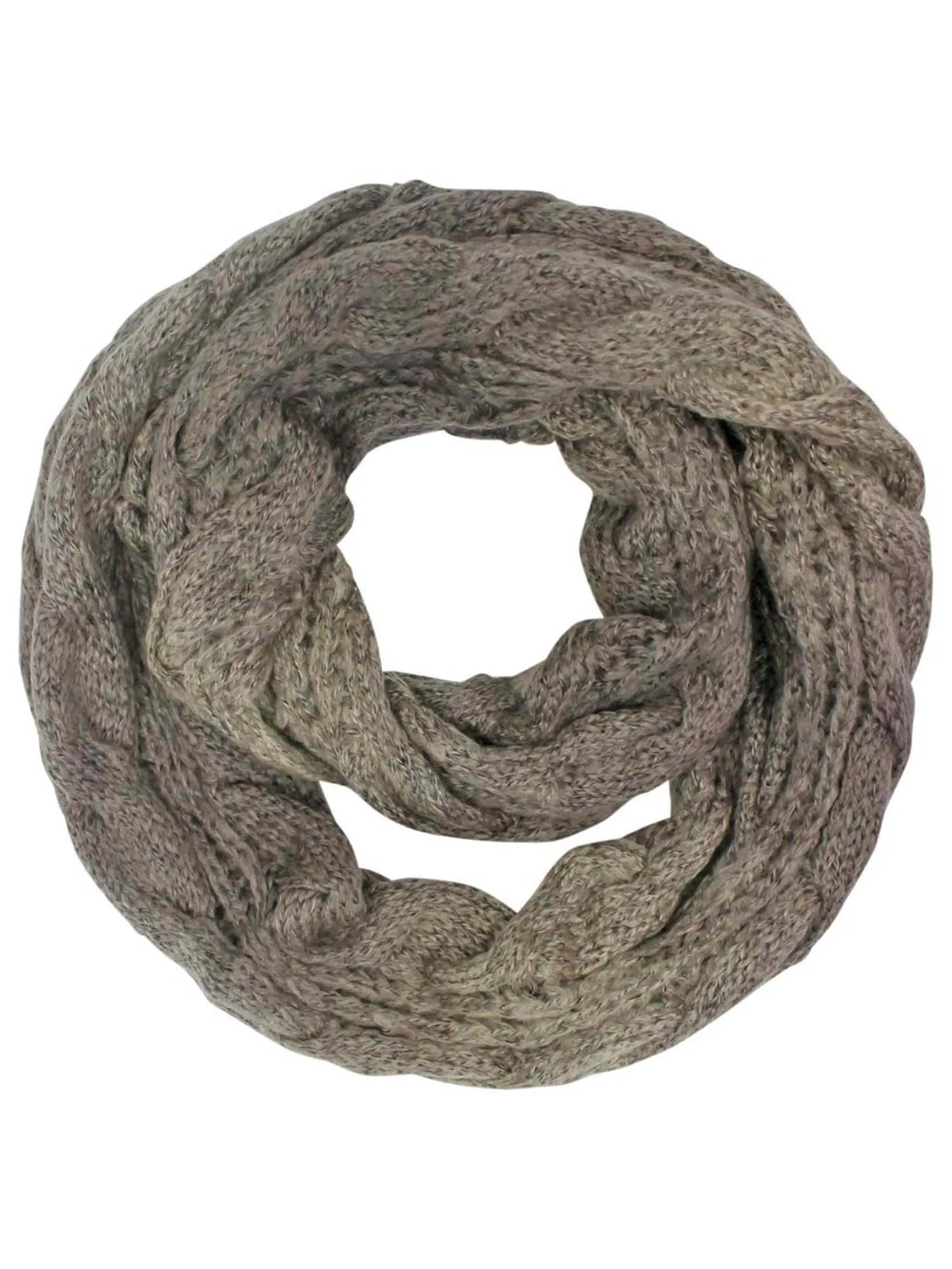 Taupe Two-Tone Thick Cable Knit Ombre Gradient Infinity Scarf