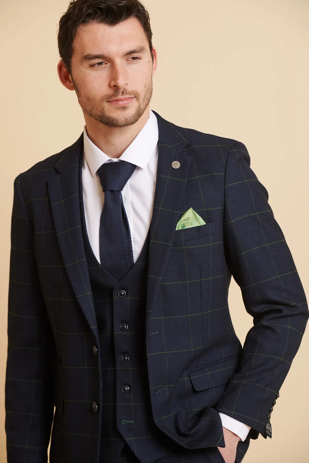 The Everton Collection | James Tarkowski In EDINSON Navy Green Check Suit