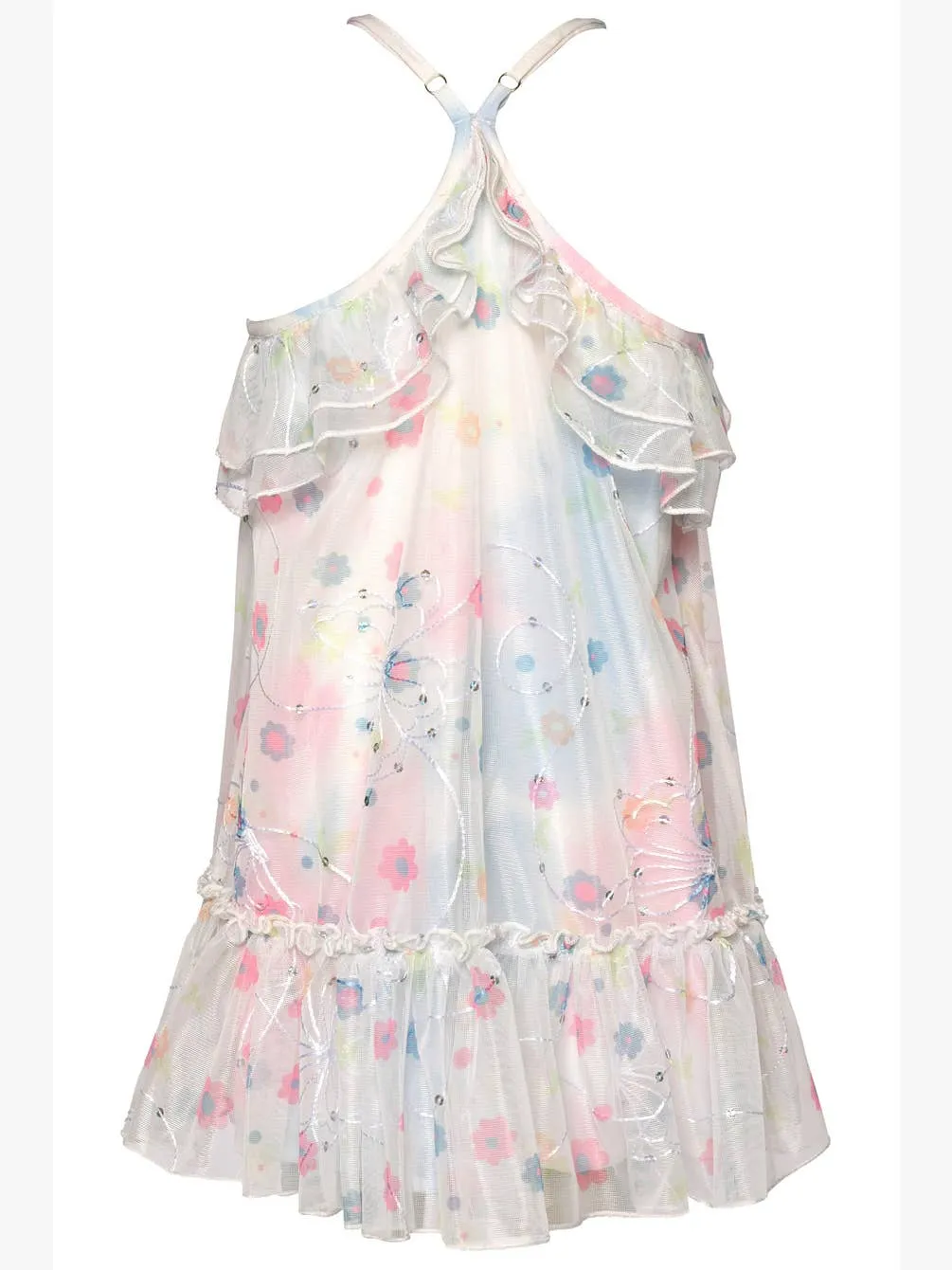 Toddler I Little Girls Pastel Floral Embroidered Ruffle Dress