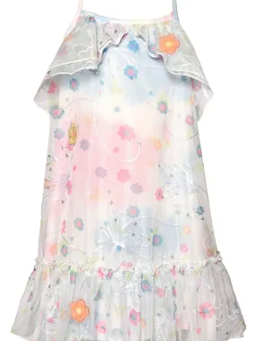 Toddler I Little Girls Pastel Floral Embroidered Ruffle Dress