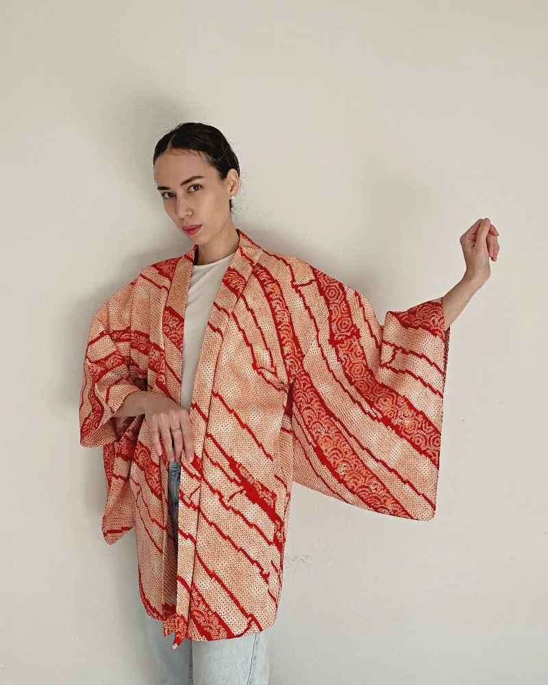 Tortoise and wave pattern in line Haori Kimono Jacket