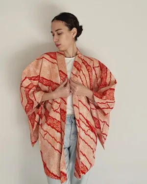 Tortoise and wave pattern in line Haori Kimono Jacket