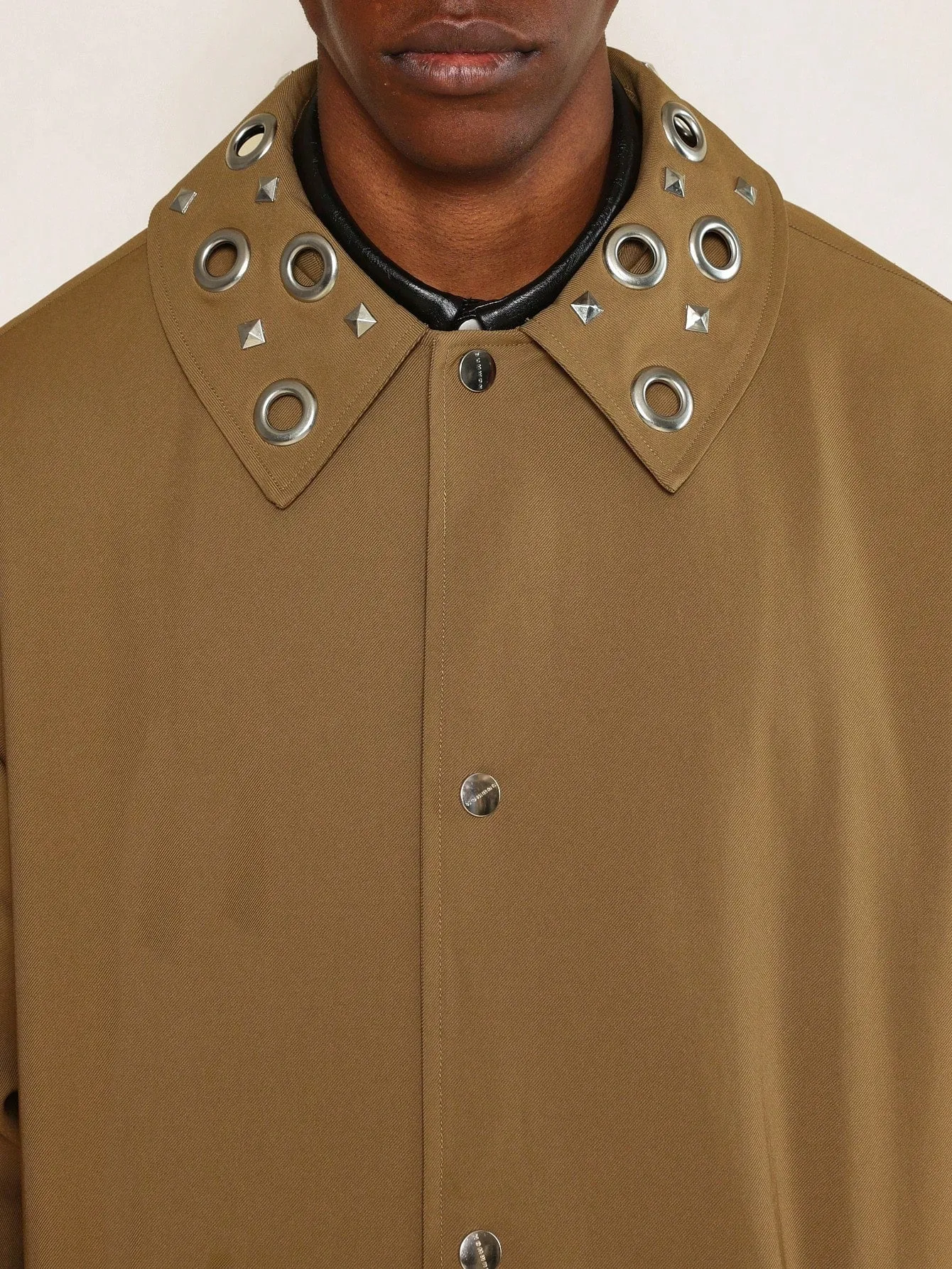 Trench Coat With Eyelets On Collar & Back Slit