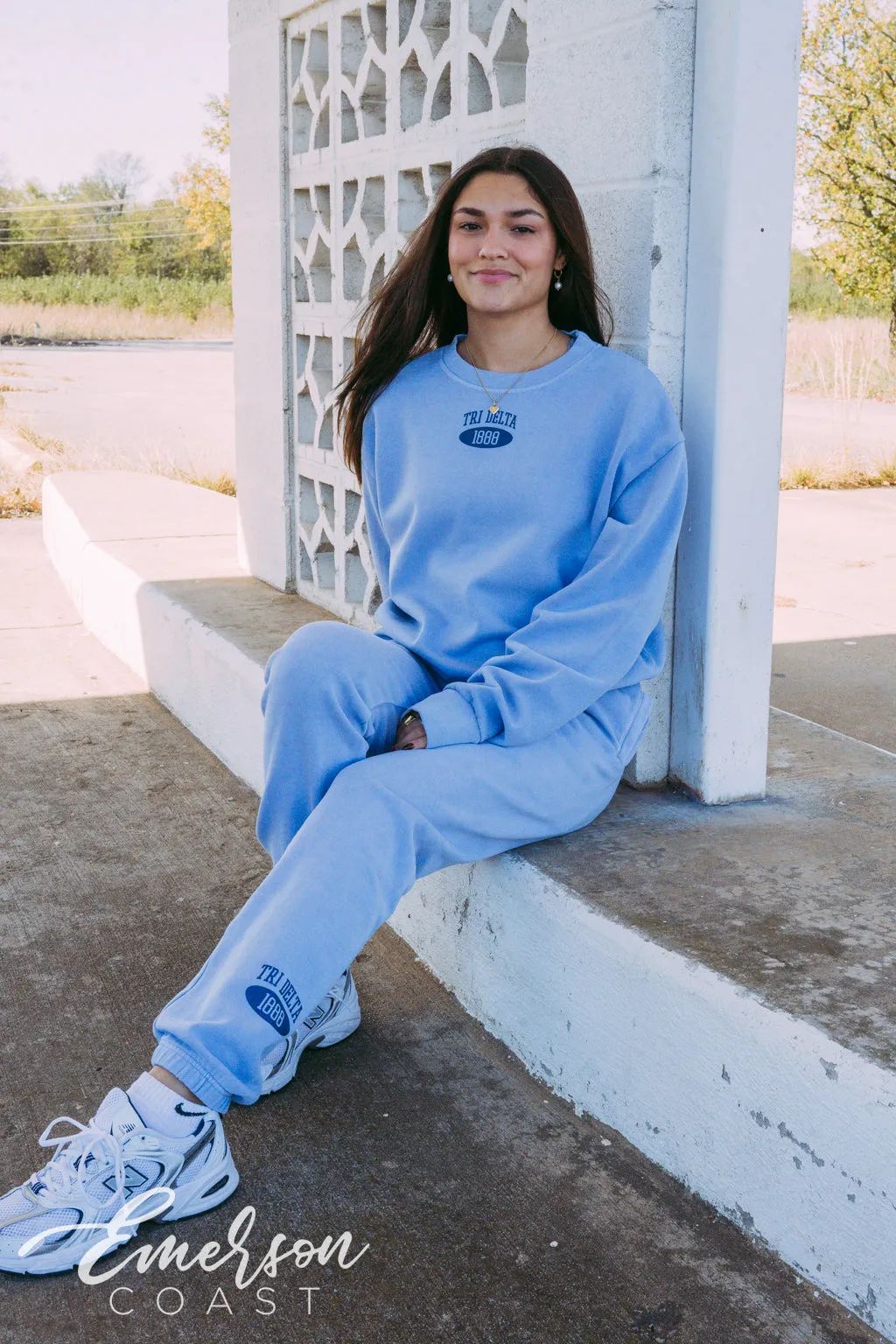 Tri Delta Simple Blue Crewneck and Jogger Set