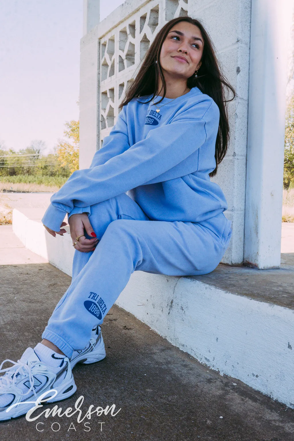 Tri Delta Simple Blue Crewneck and Jogger Set