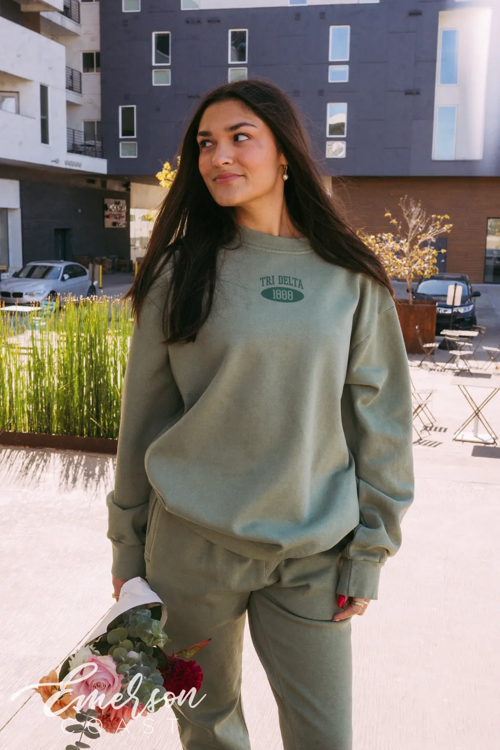 Tri Delta Simple Green Crewneck and Jogger Set