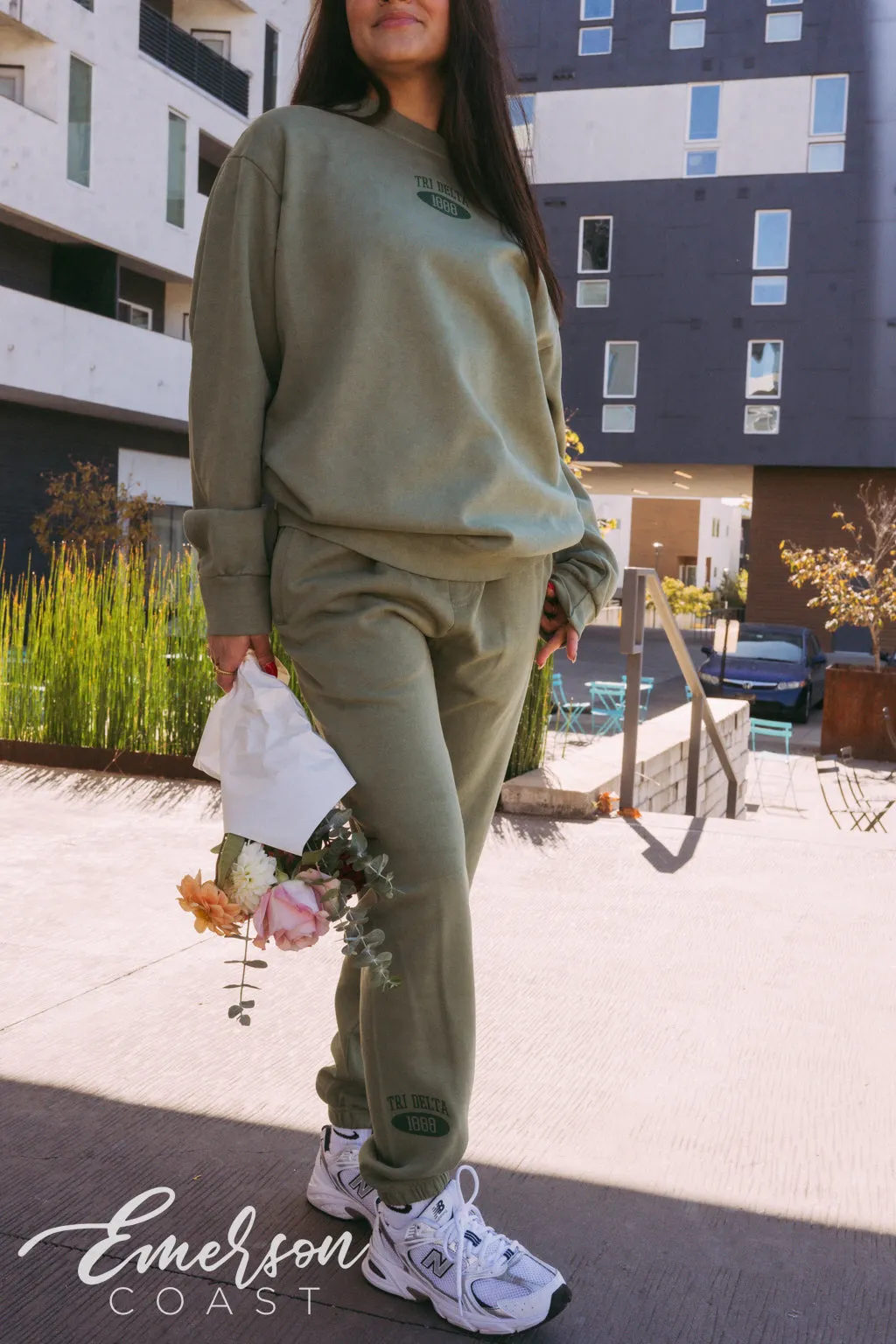 Tri Delta Simple Green Crewneck and Jogger Set