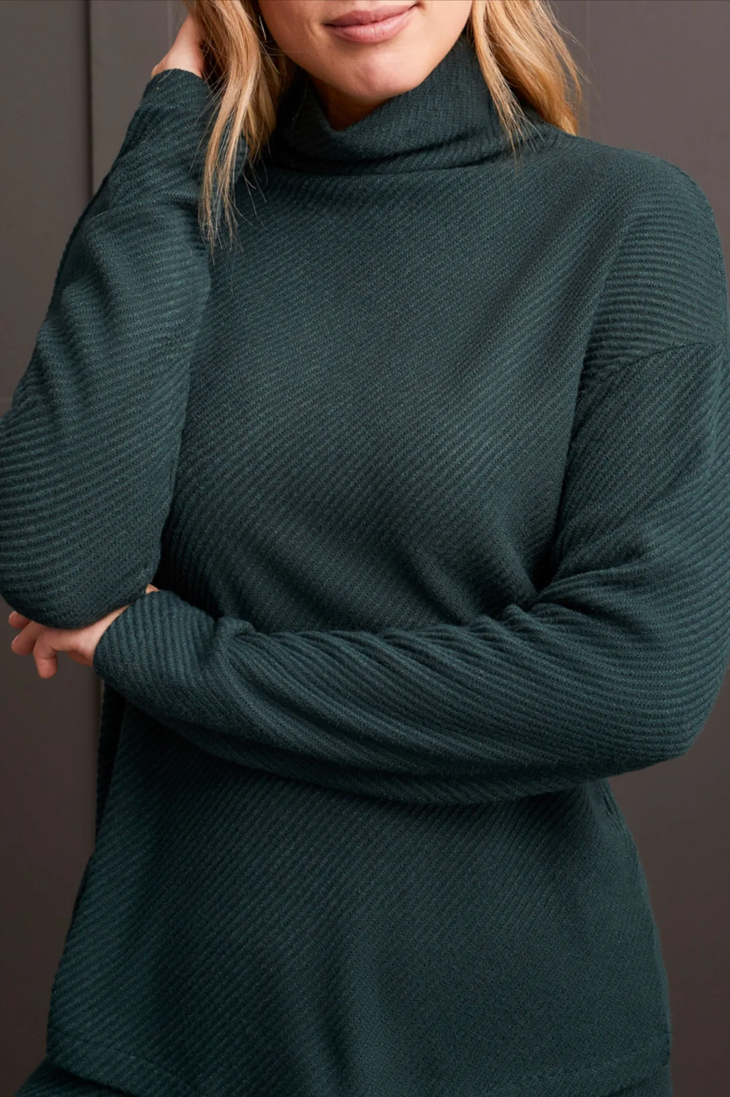 Tribal Drop Shoulder Funnel Neck Sweater Alpine Green