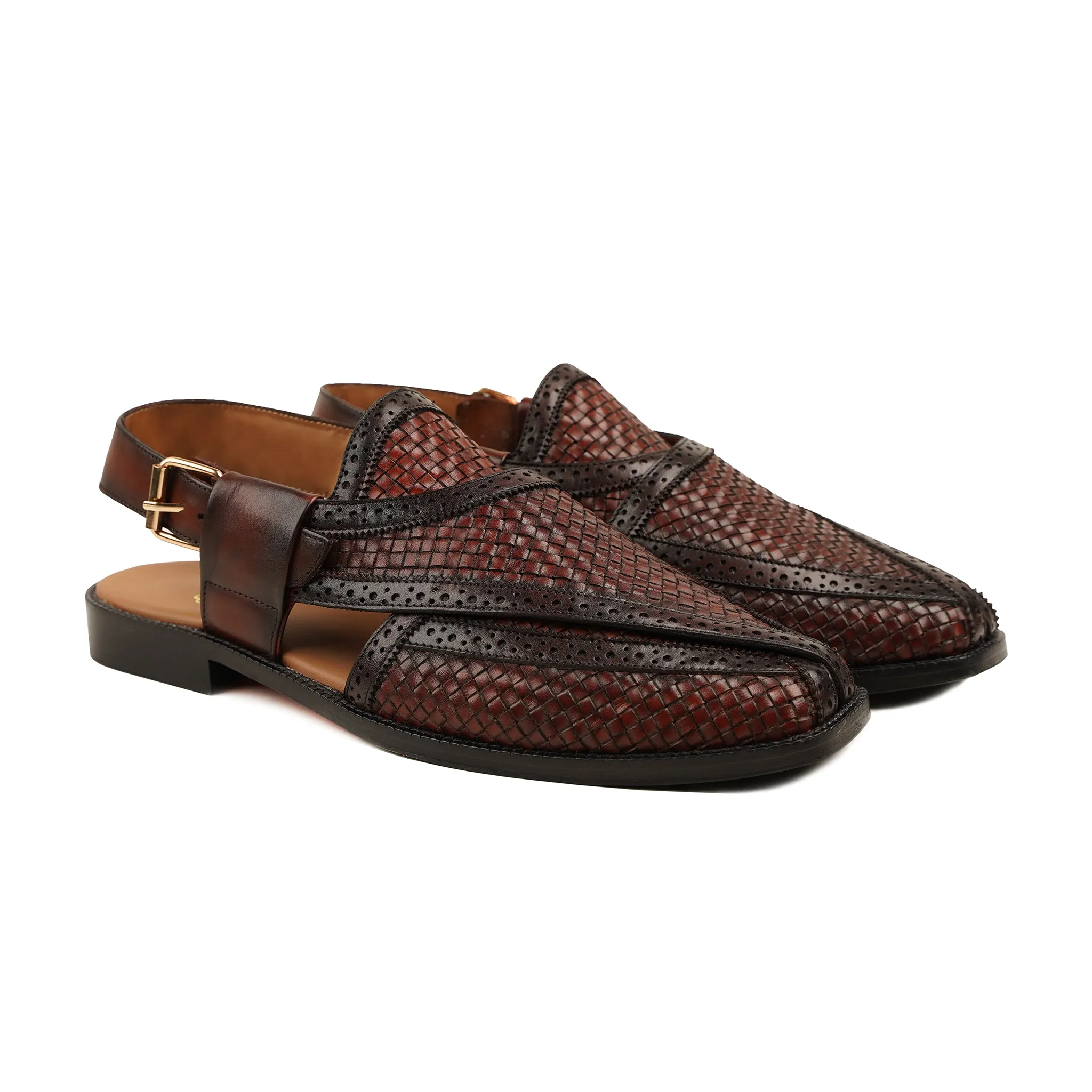 Tsheyka - Men's Reddish Brown Hand Woven Calf Leather Sandal