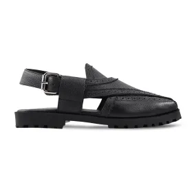 Tyke - Men's Black Pebble Grain Leather Sandal