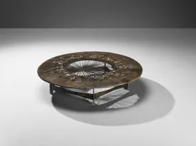 Unique Pia Manu Handcrafted Coffee Table in Pyrite and Ammonite