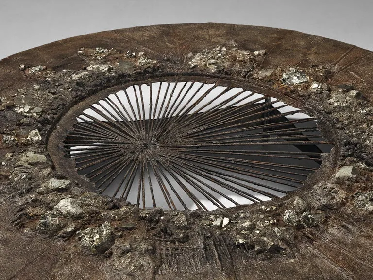 Unique Pia Manu Handcrafted Coffee Table in Pyrite and Ammonite