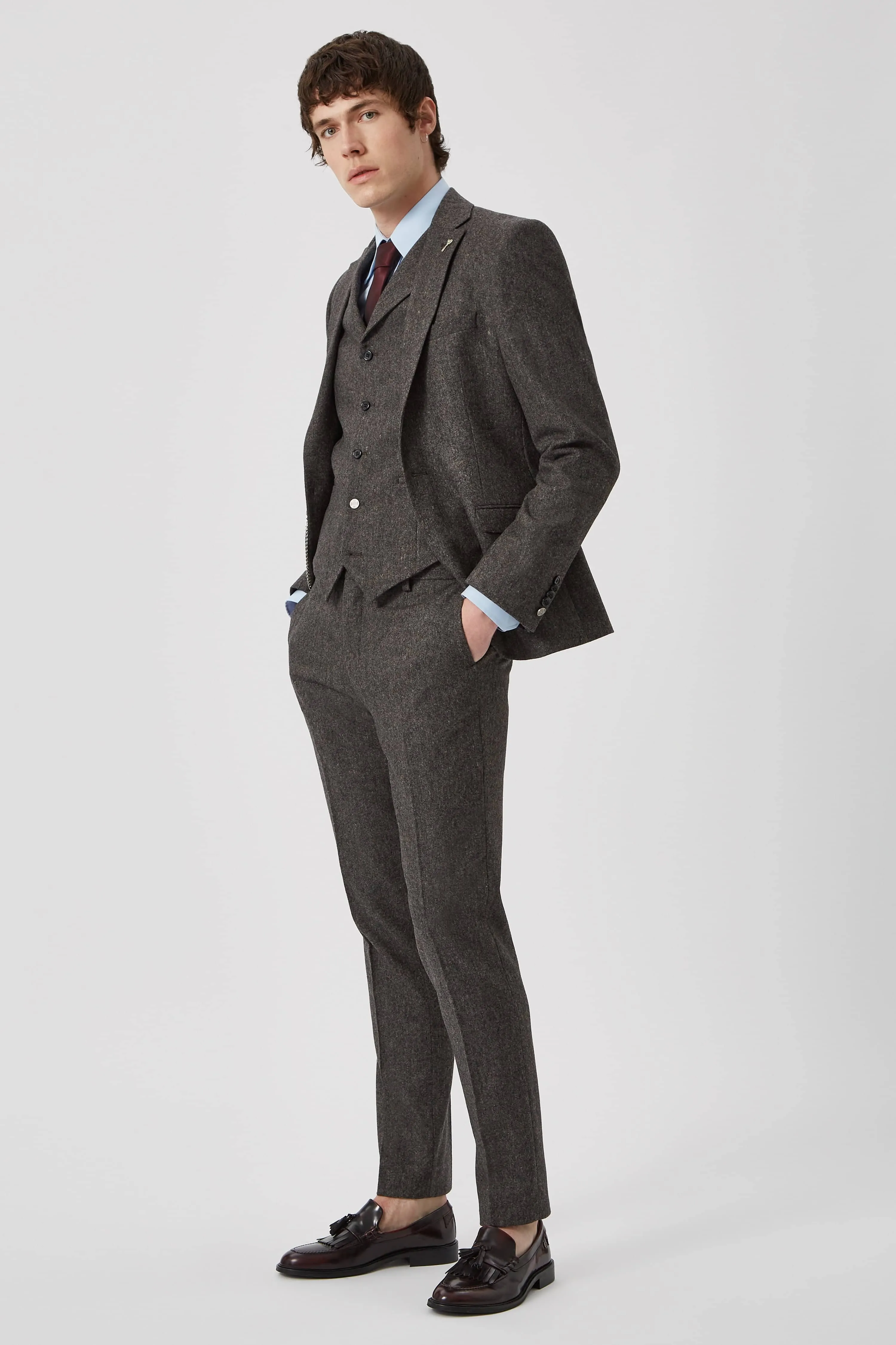 Uptown Slim Fit Brown Wool Trousers - ARCHIVE