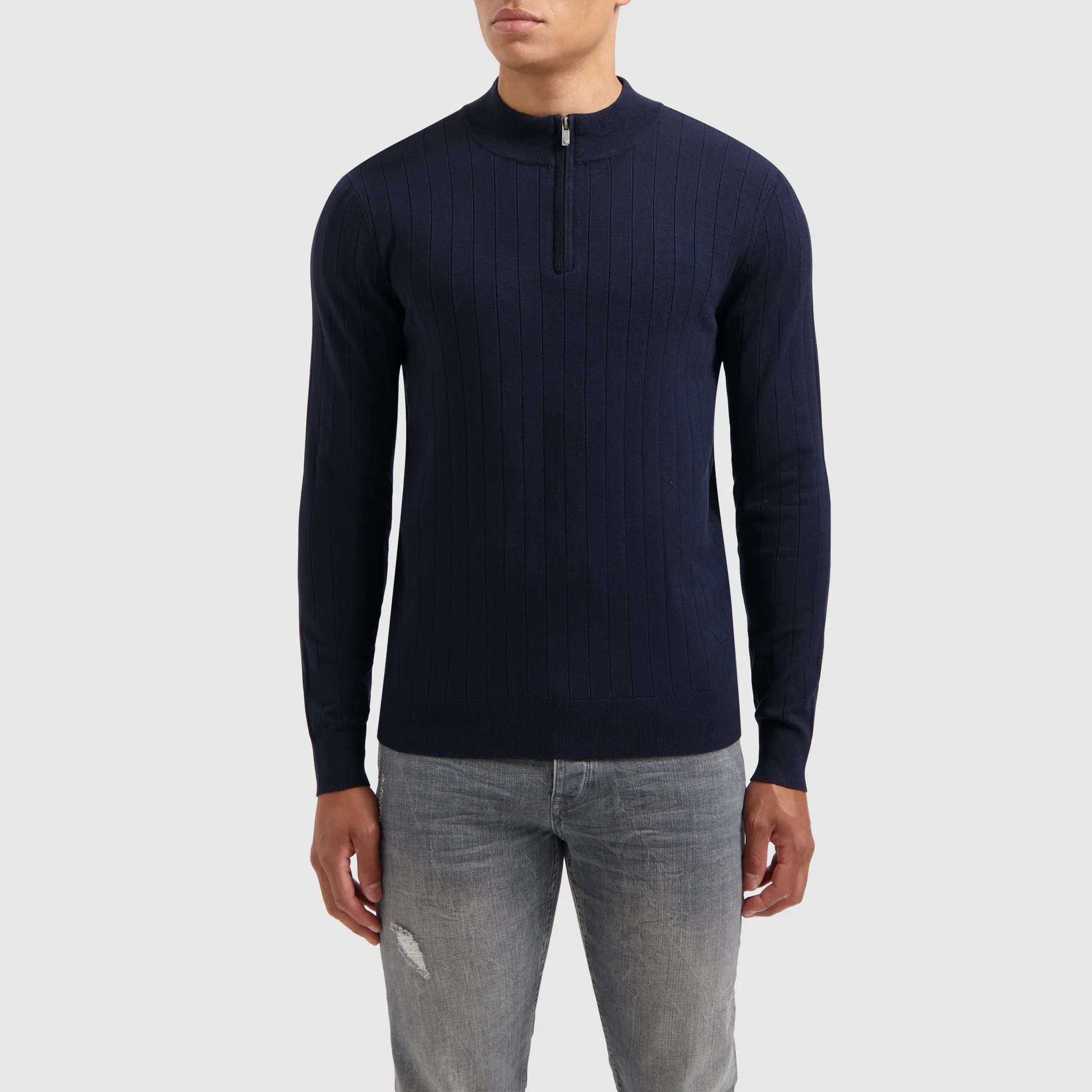 Vertical Striped Halfzip Knitwear | Navy