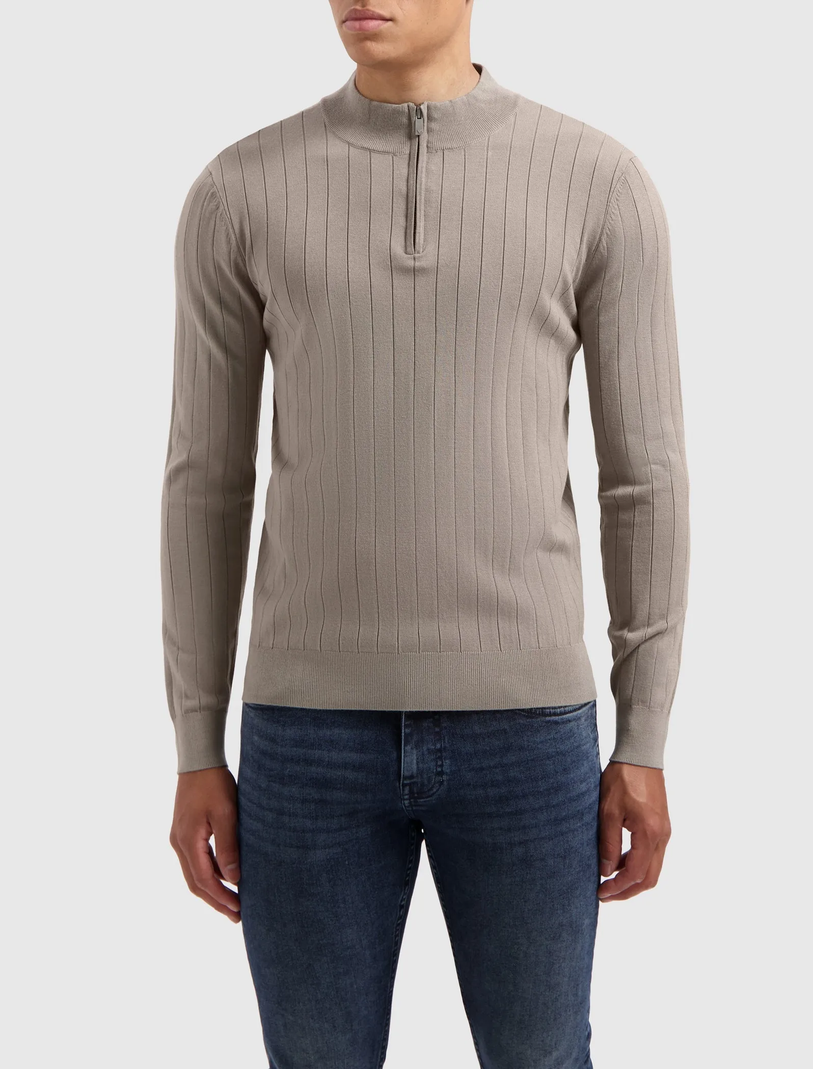 Vertical Striped Halfzip Knitwear | Taupe