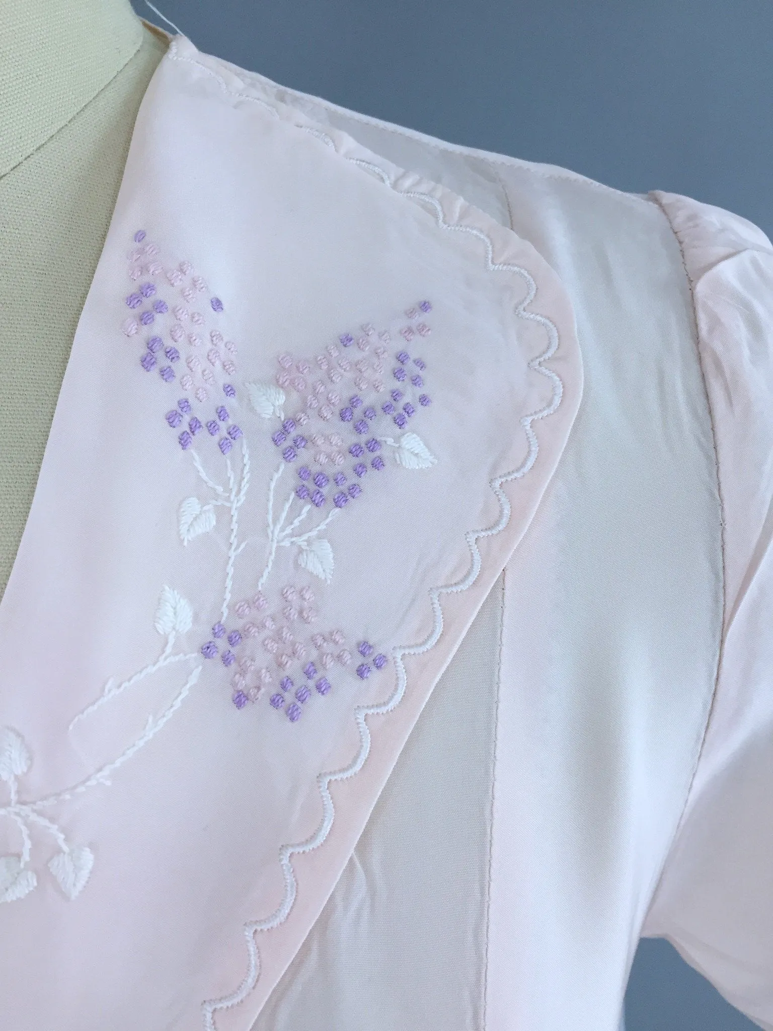 Vintage 1930s Artemis Bias Cut Pink Embroidered Rayon Crepe Nightgown