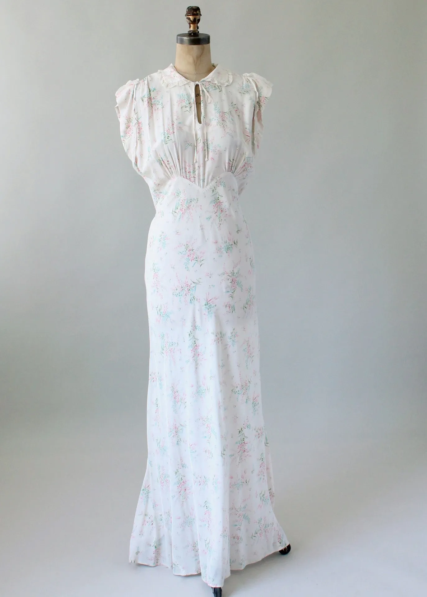 Vintage 1940s Textron Floral Rayon Bias Cut Gown