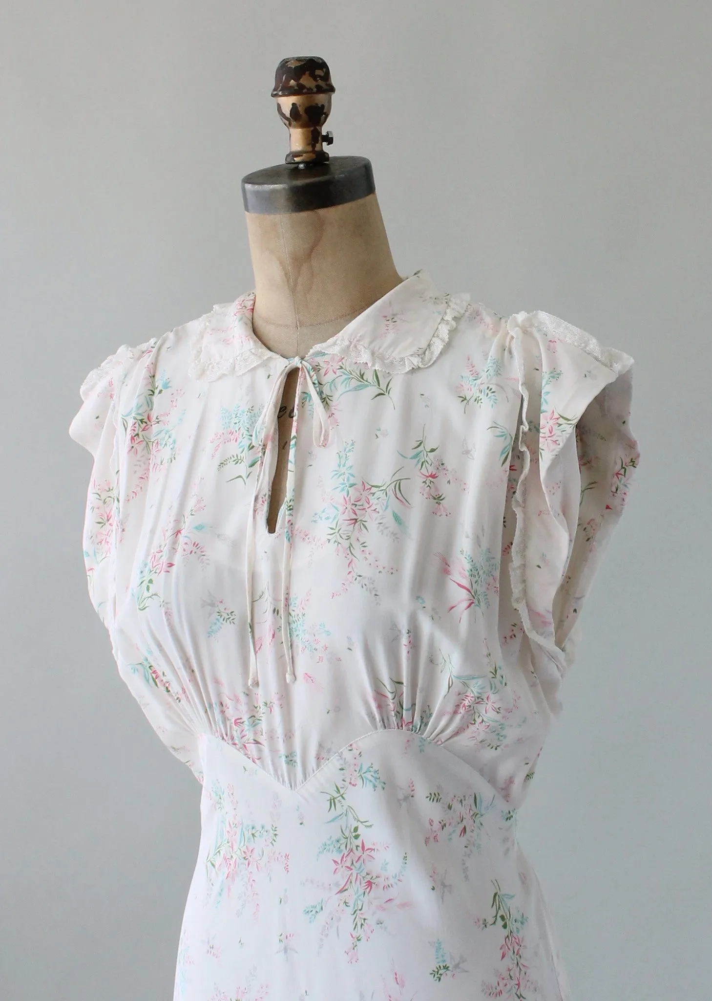 Vintage 1940s Textron Floral Rayon Bias Cut Gown