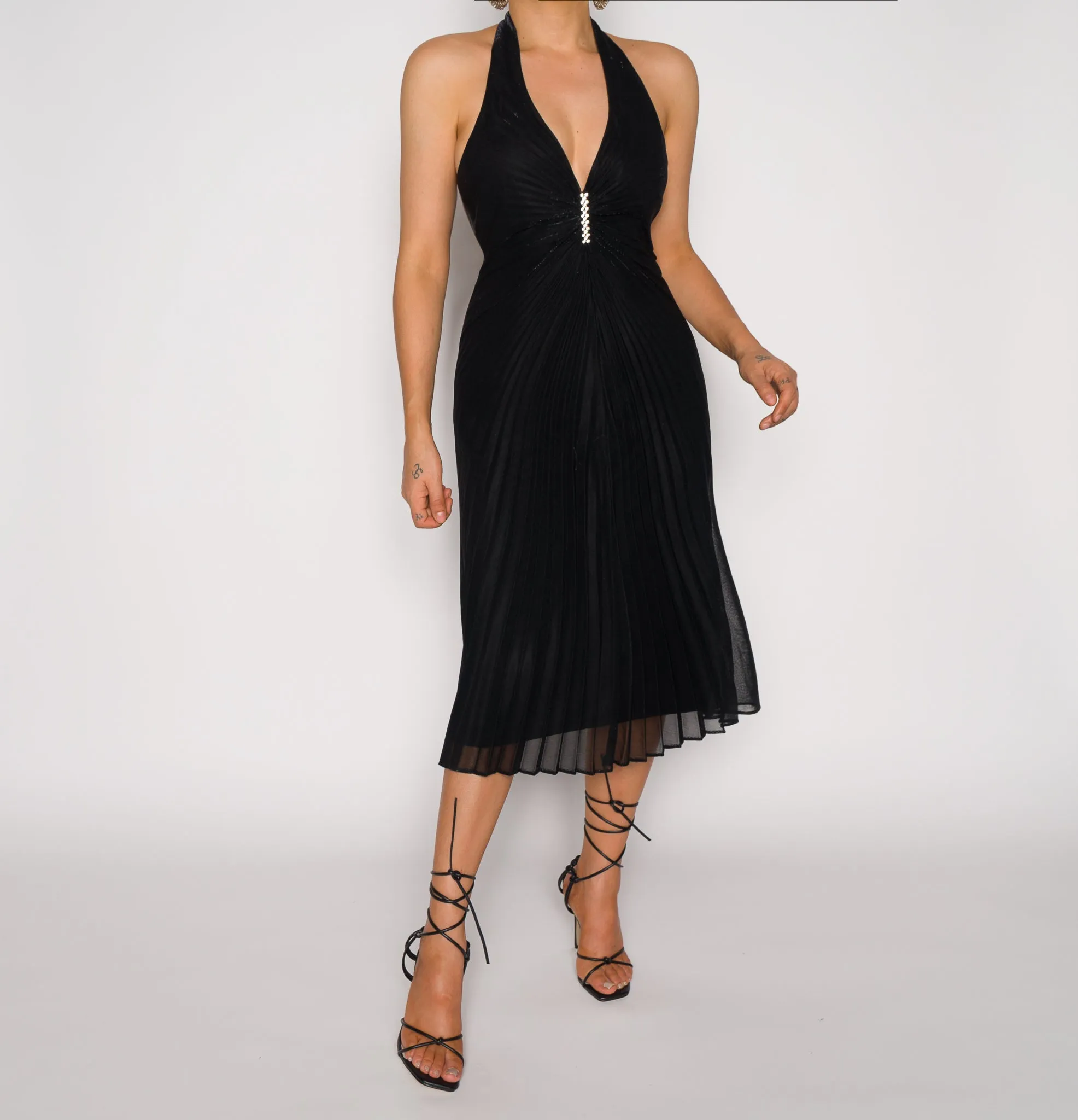 Vintage Pleated Halter Dress