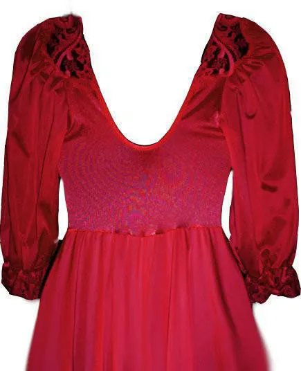 *VINTAGE RARE OLGA SPANDEX LACE NIGHTGOWN WITH SLEEVES IN FERRARI RED