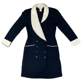 VTG Rare 80s Navy Blue Karl Largerfeld Long Sleeve Blazer Designer Dress 8 10 S