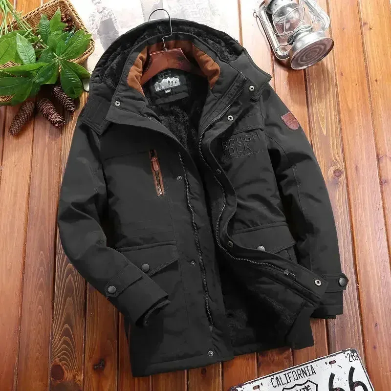 WELLSOME Winter Men's Windbreaker Jackets Fleece Parkas Warm Retro Hooded Coats