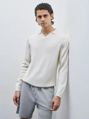 WES Casuals Off-White Knitted Relaxed-Fit Sweater