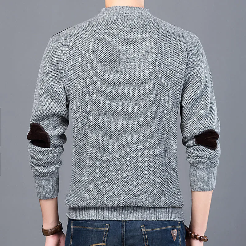 Western style round neck long sleeve men's thick winter chest pocket sweater