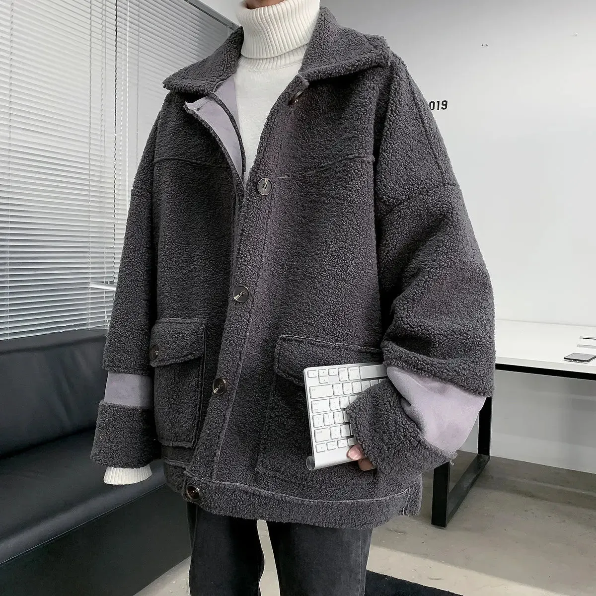 Wiaofellas Winter Men's Snow Jackets In Warm Loose Trench Coats Snow Fashion Lamb Parkas Lapel Collar Cotton-padded Clothes Size M-2XL