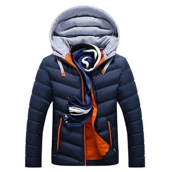 Winter Jacket Men Hat Detachable Warm Coat