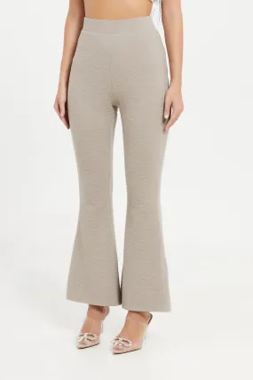 Women Beige Flare Textured Trouser