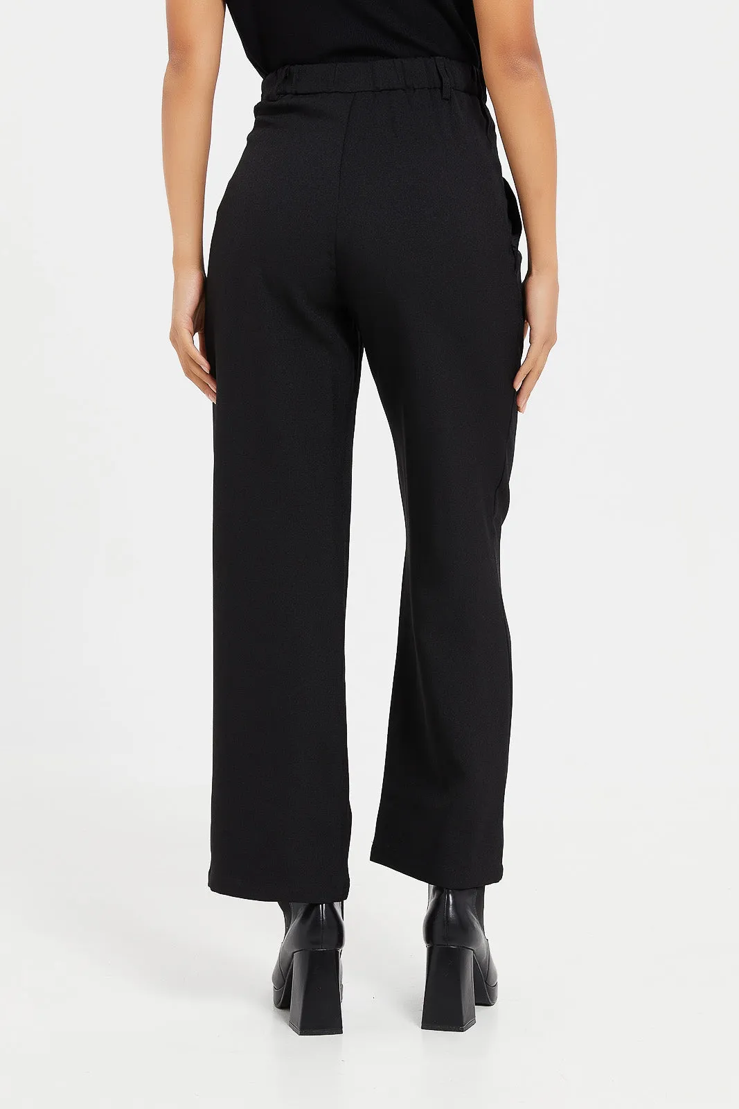 Women Black Wrap Waist Pant