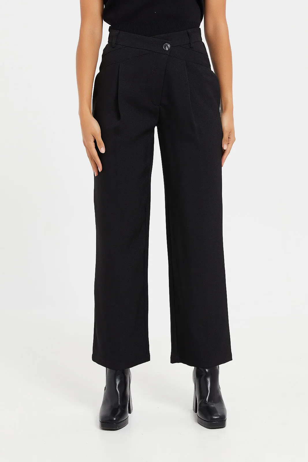 Women Black Wrap Waist Pant