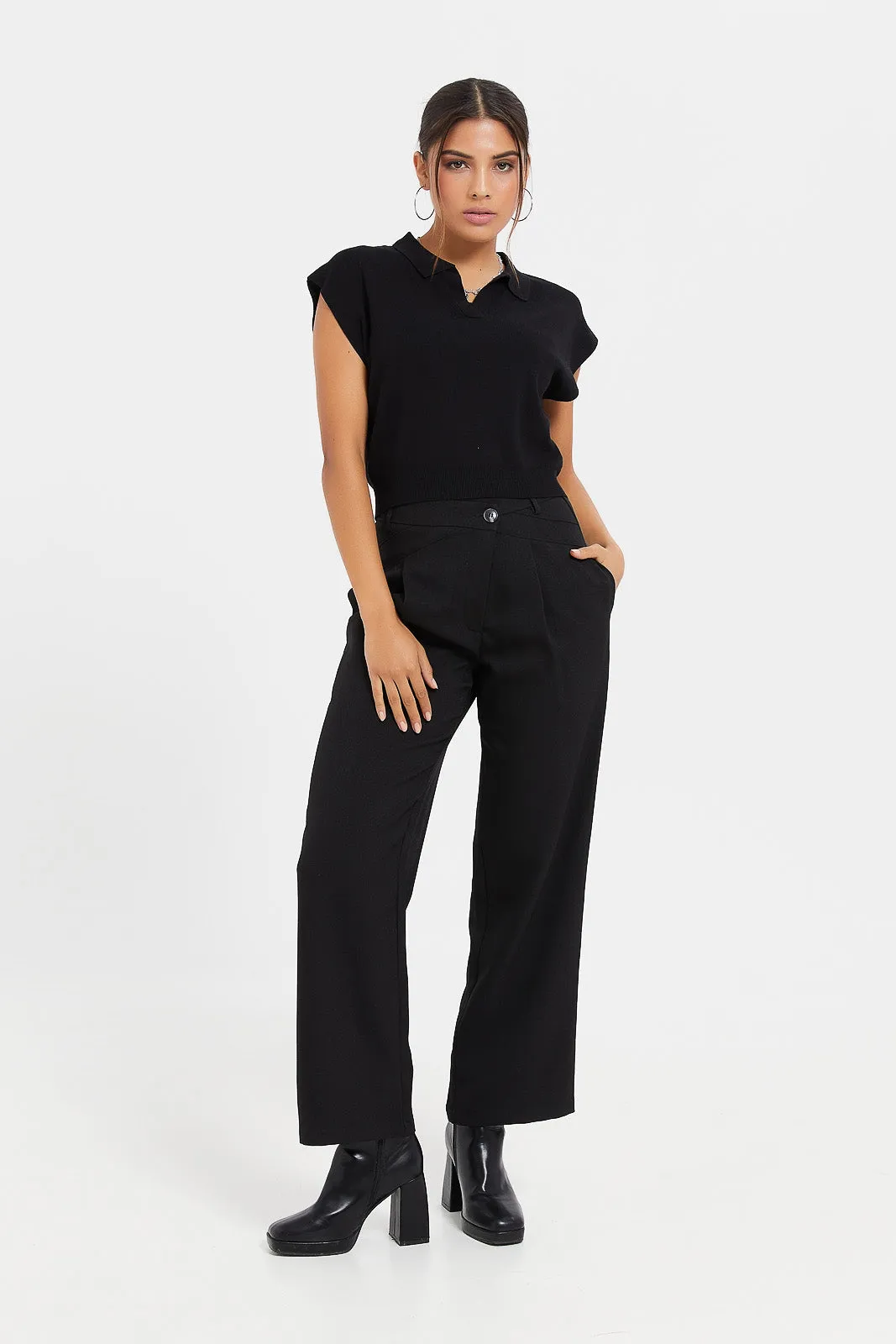 Women Black Wrap Waist Pant