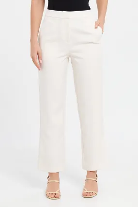 Women Ivory Plain Straight Leg Trouser