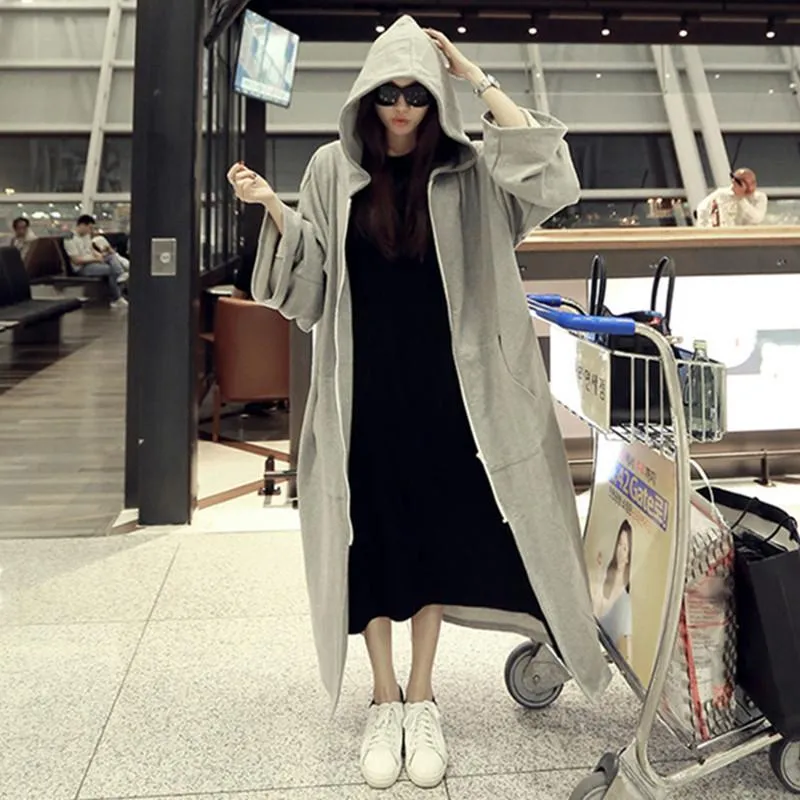 Women Loose Leisure Long Cardigan Gray Overcoats