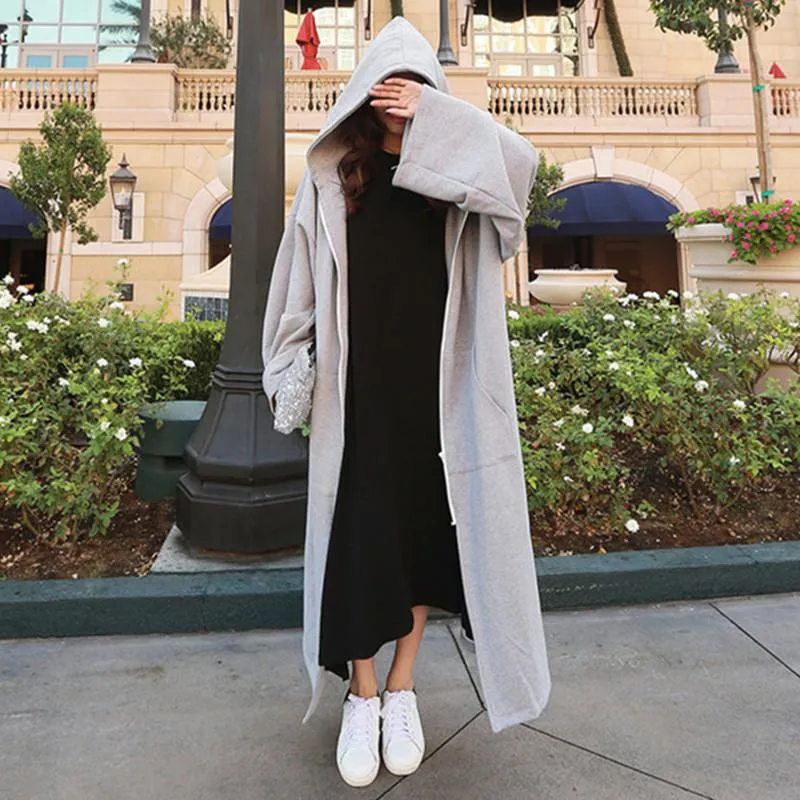 Women Loose Leisure Long Cardigan Gray Overcoats