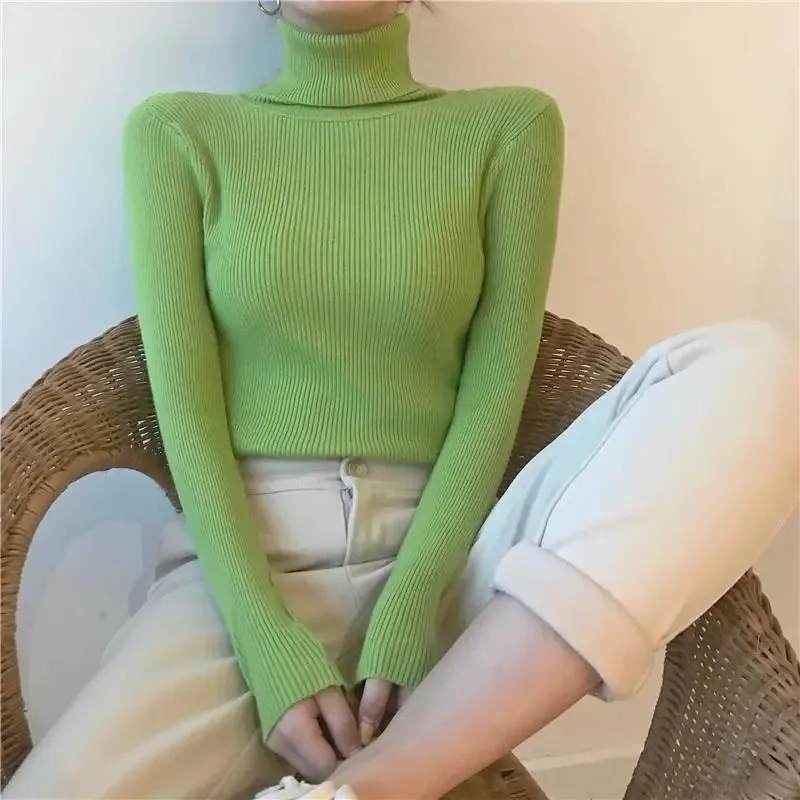 Women Pullover Heaps Collar Turtleneck Sweaters Autumn Winter Soft Warm Jumper Slim Female Basic Tops Casual Soft Knit Sweaters