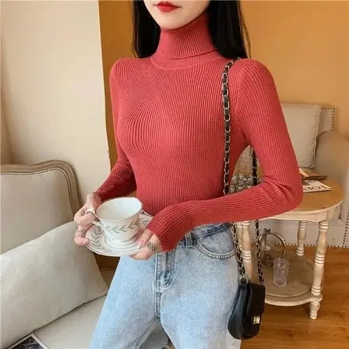 Women Pullover Heaps Collar Turtleneck Sweaters Autumn Winter Soft Warm Jumper Slim Female Basic Tops Casual Soft Knit Sweaters